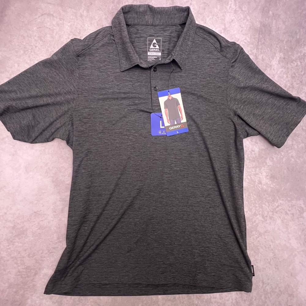 Gerry Polo Shirt Mens Large Gray New Short Sleeve UPF 40 Comfort Stretch Heather